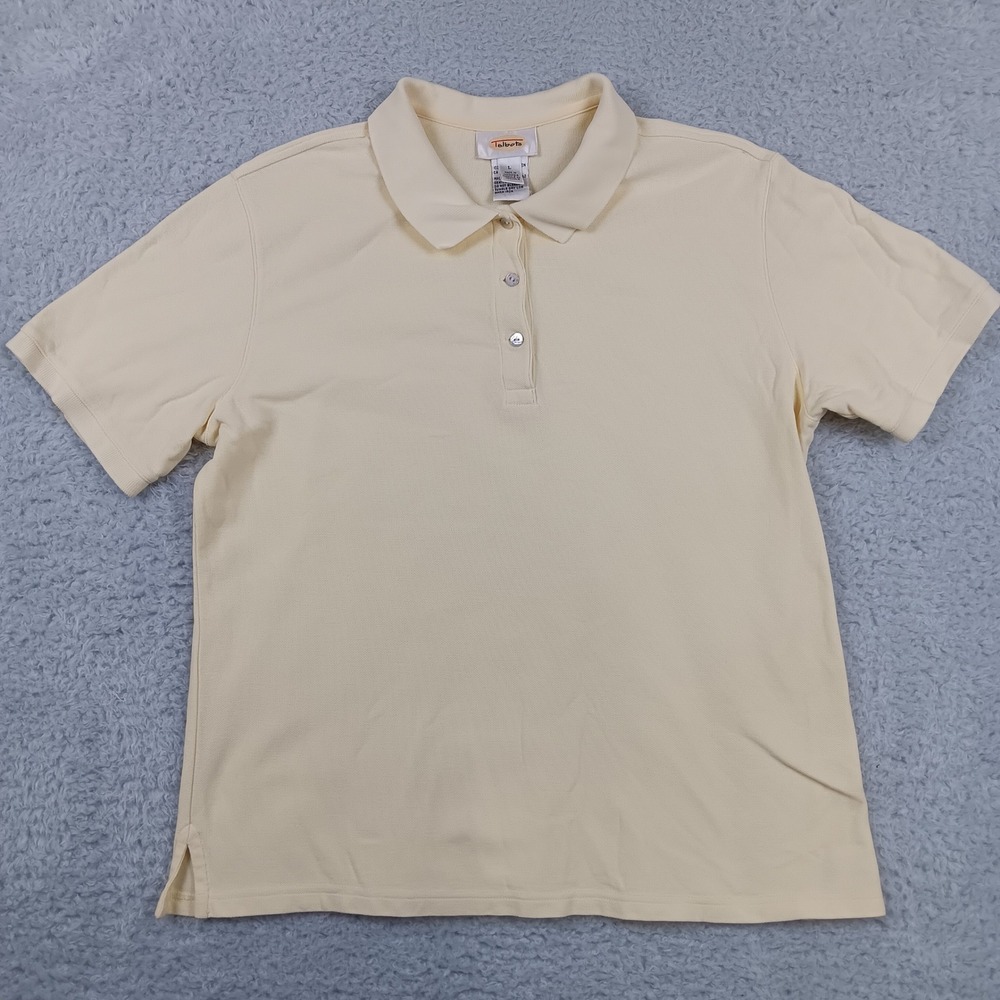 Talbots Polo Shirt Womens Large Yellow Short Sleeve Cotton Pique Classic Top